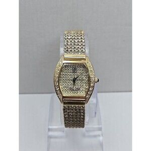 Victoria Wieck Gold Tone Pave Crystal Watch New Battery Womens Quartz Bracelet